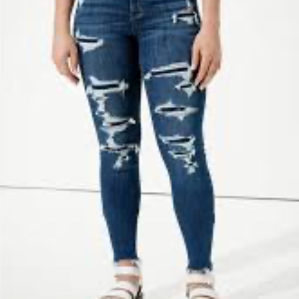 American Eagle Outfitters curvy hi-rise Distressed jeggings size 0 - Picture 2 of 5